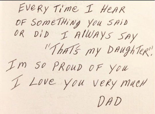A message in a birthday card from Dad